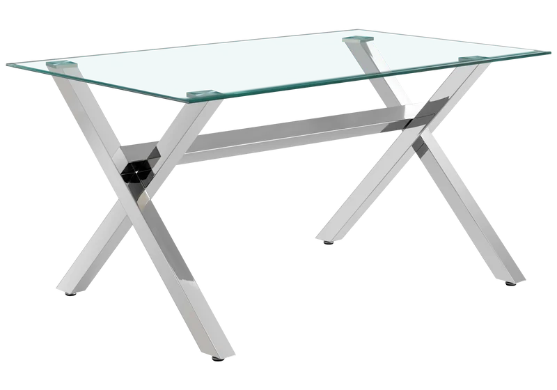 Salle à manger verre trempé pieds X argent - Cross