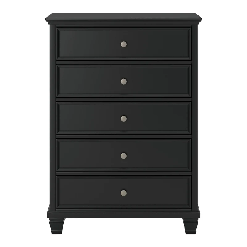 Commode à 5 tiroirs en bois/placage noir - Lanolee