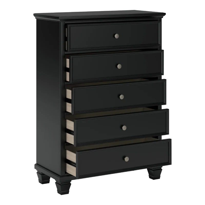 Commode à 5 tiroirs en bois/placage noir - Lanolee