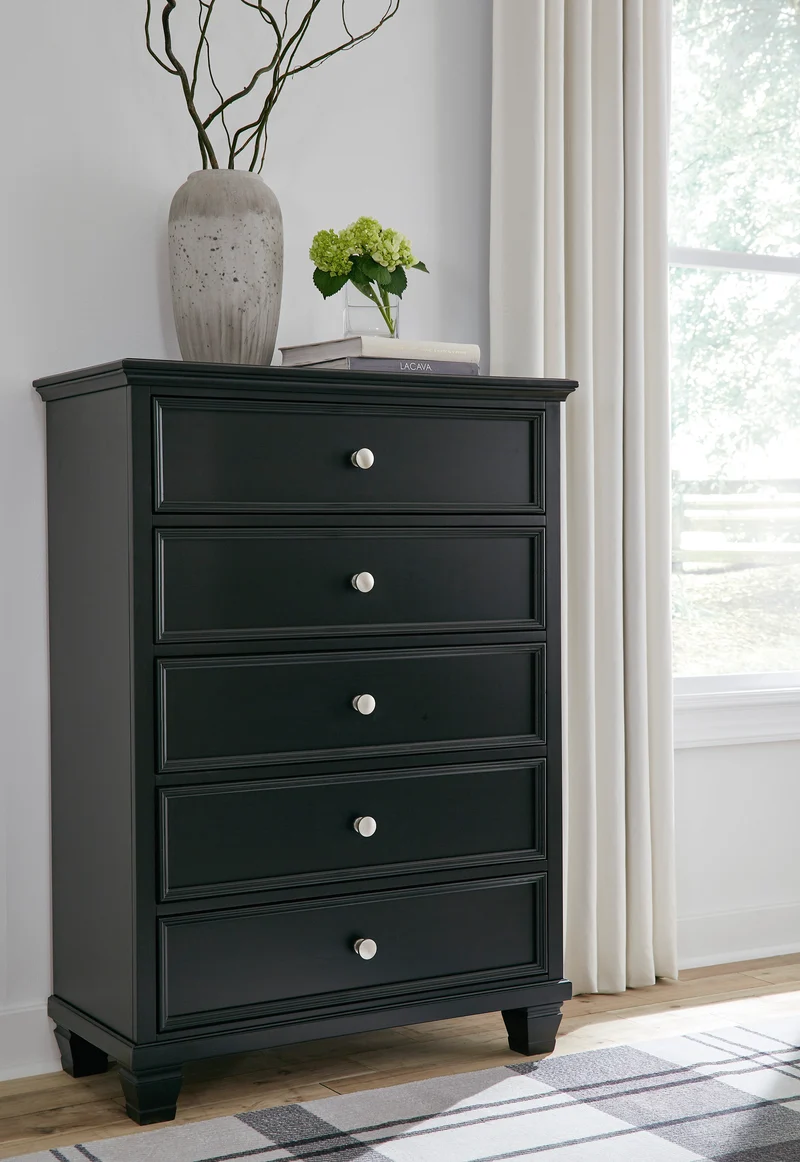 Commode à 5 tiroirs en bois/placage noir - Lanolee
