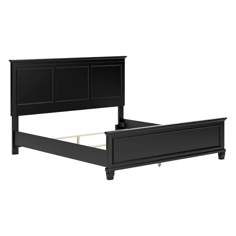 Lit complet en bois/placage noir Simple / Double / Grand / Très grand - Lanolee