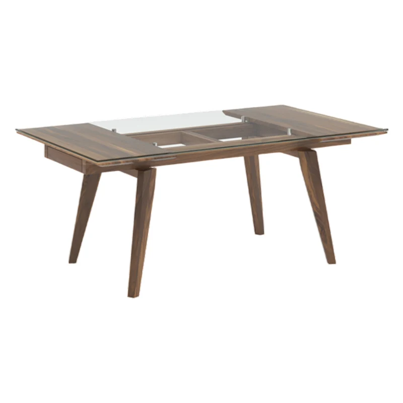 Table de salle à manger extensible en verre et bois de noyer fumé - Chai