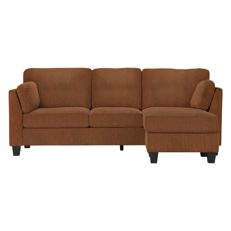 Sofa en tissu brun rouille avec chaise longue réversible - Eva