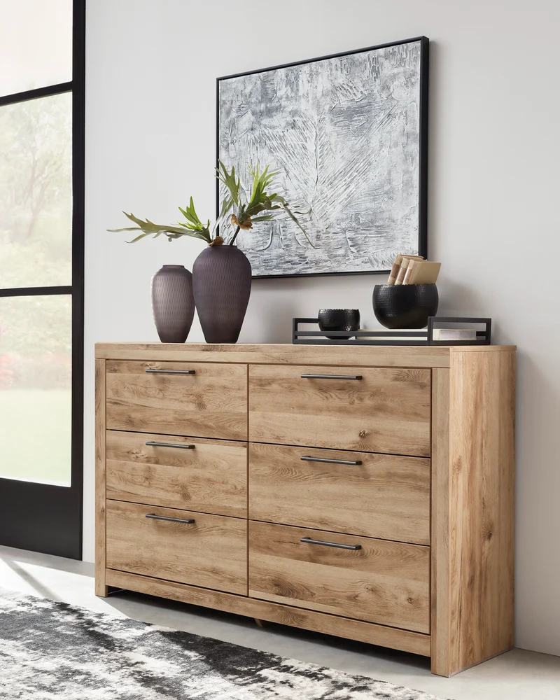 Bureau à 6 tiroirs en bois/placage brun clair - Hyanna