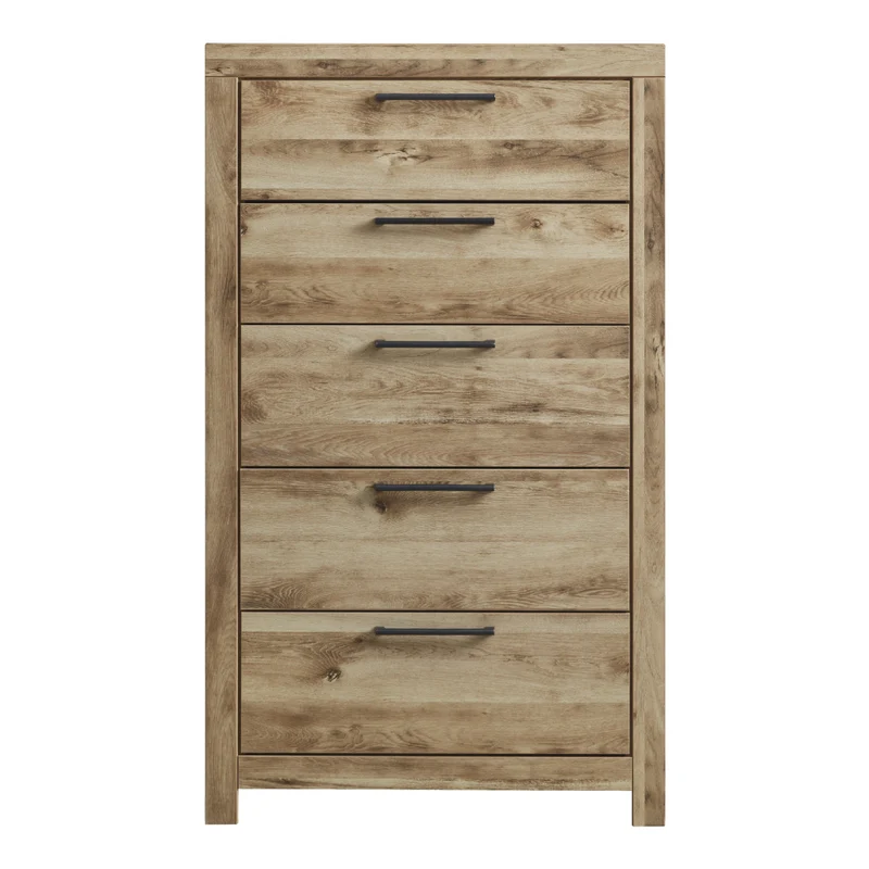 Commode à 5 tiroirs en bois/placage brun clair - Hyanna