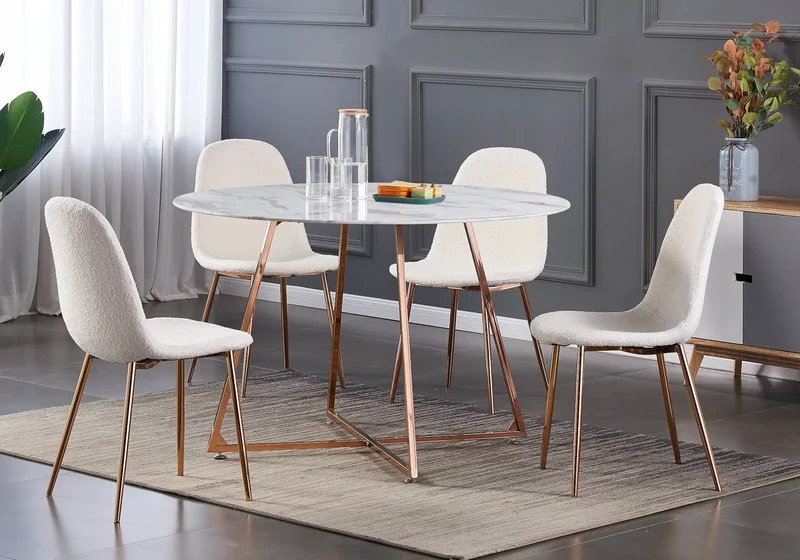 Table ronde marbre blanc pieds or rose - Gina