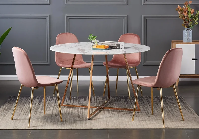 Table ronde marbre blanc pieds or rose - Gina