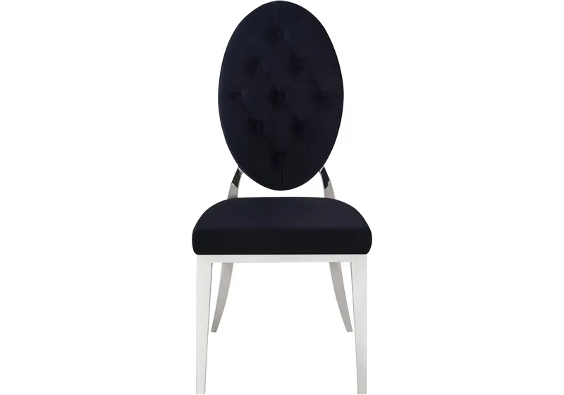 Chaise médaillon capitonnée velours noir argent - Neo x4