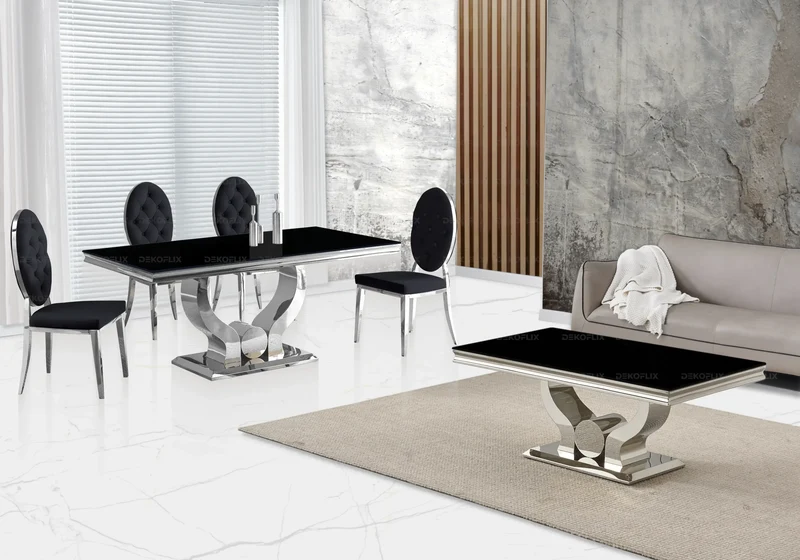 Chaise médaillon capitonnée velours noir argent - Neo x4