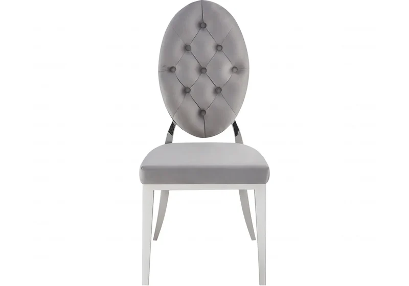 Chaise médaillon capitonnée velours gris argent - Neo x4