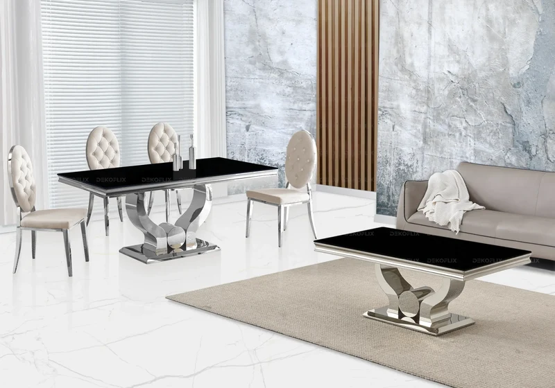 Chaise médaillon capitonnée velours beige argent - Neo x4