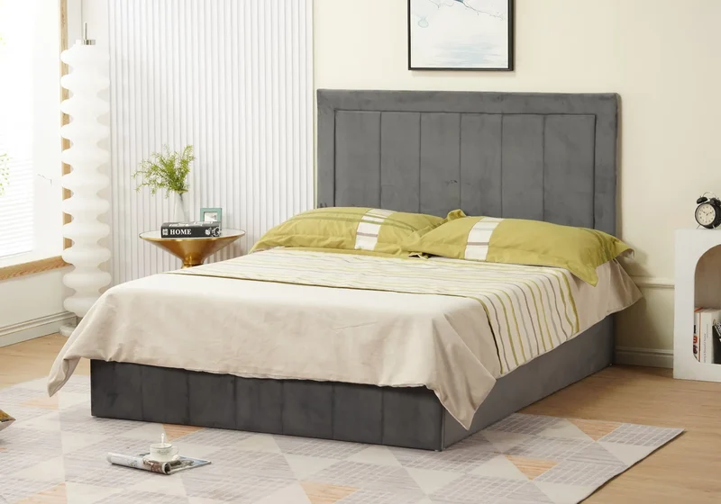 Lit capitonné en velours anthracite - Maty