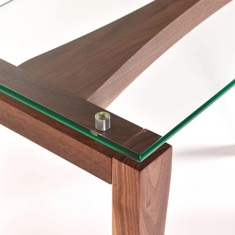 Table basse en verre et bois de noyer ou merisier naturel - Ima