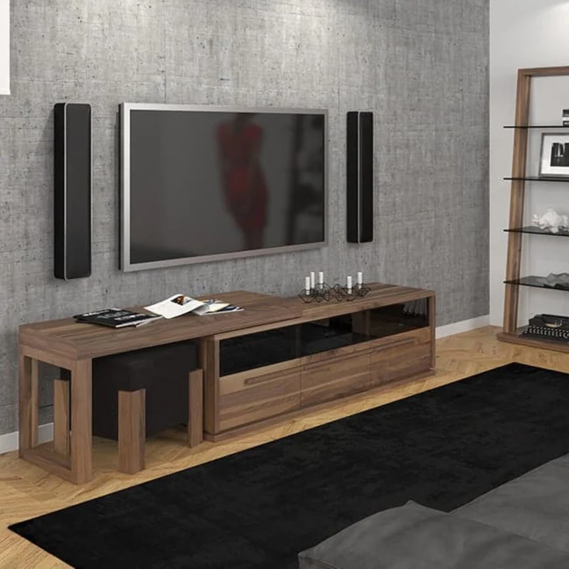 Meuble de télévision extensible en bois de noyer avec 2 portes & 1 tiroir - Will+ACC