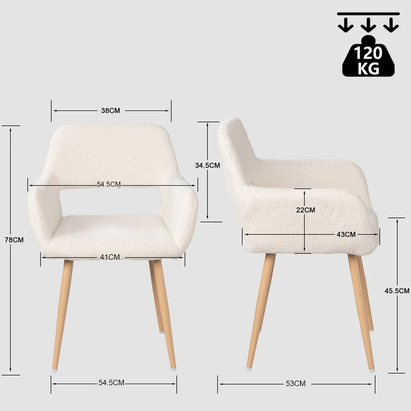 Lot de 2 fauteuils de salle à manger scandinaves avec accoudoirs en tissu mouton bouclette beige - CROMWELL