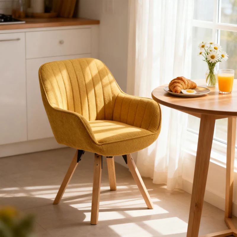 Chaise de salle à manger confortables en tissu jaune pivotantes 360° - CARSON FABRIC YELLOW