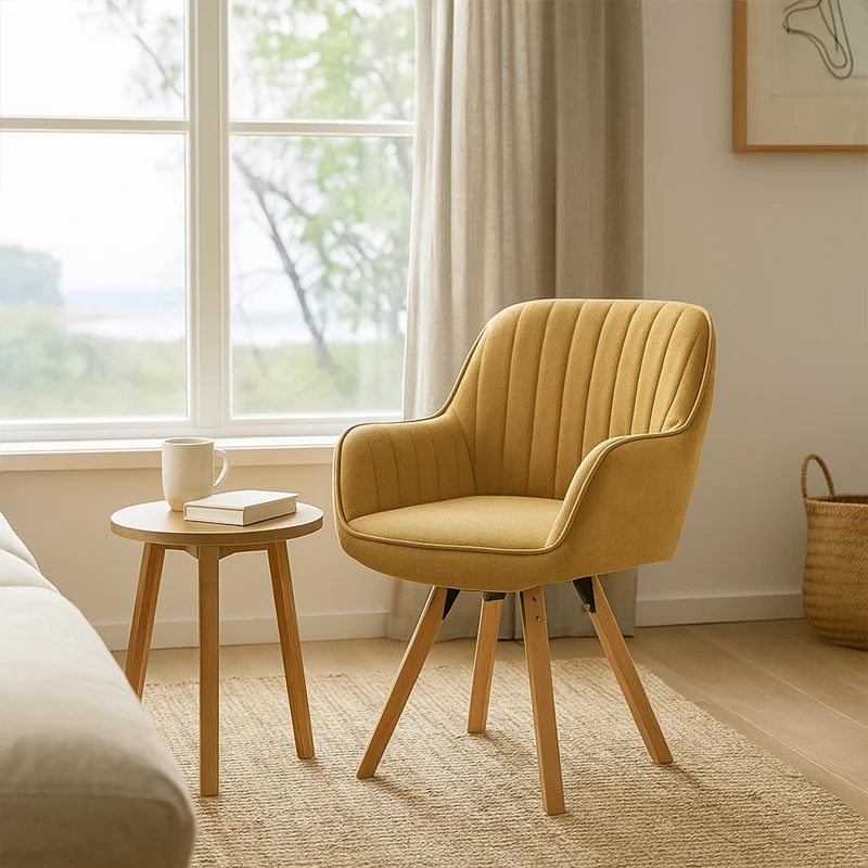 Chaise de salle à manger confortables en tissu jaune pivotantes 360° - CARSON FABRIC YELLOW
