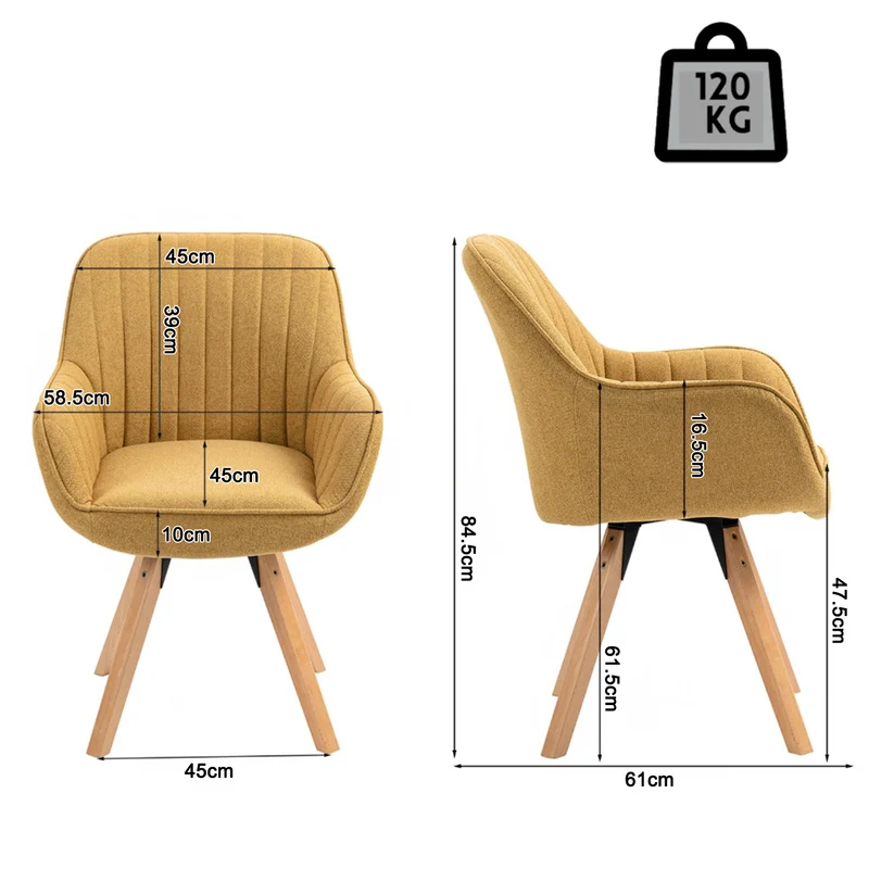 Chaise de salle à manger confortables en tissu jaune pivotantes 360° - CARSON FABRIC YELLOW