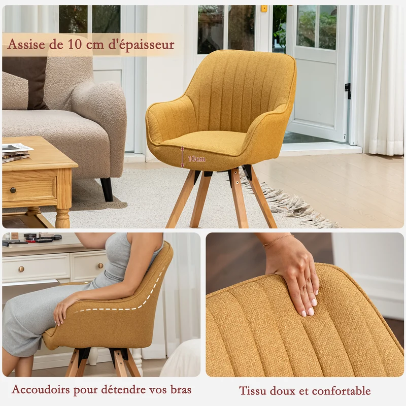 Chaise de salle à manger confortables en tissu jaune pivotantes 360° - CARSON FABRIC YELLOW