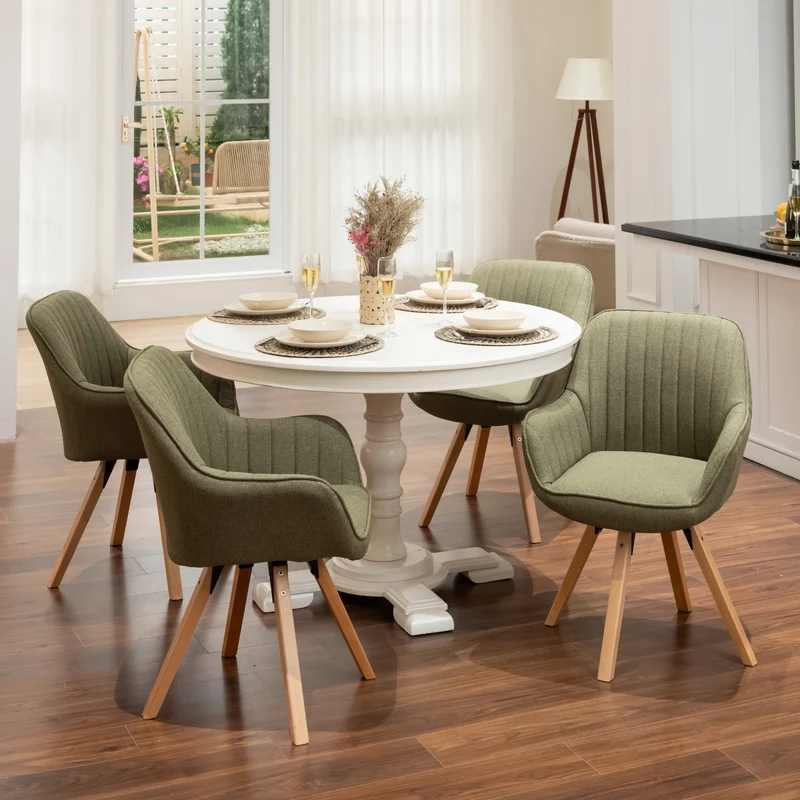 Lot de 4 chaises de salle à manger confortables en tissu vert pivotantes 360° - CARSON FABRIC GREEN 4PCS