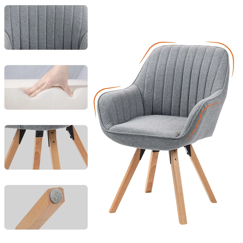 Lot de 4 chaises de salle à manger confortables en tissu gris pivotantes 360° - CARSON FABRIC GREY 4PCS