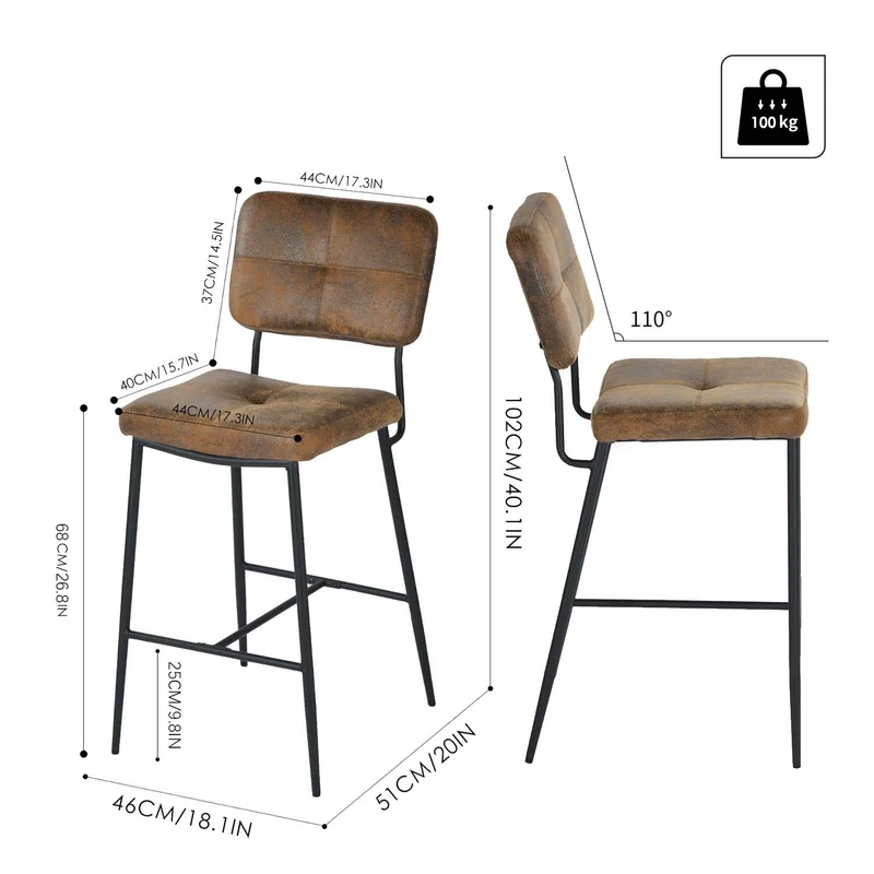 Lot de 6 tabourets de bar industriels avec dossier en suédine - INDEPENDENCE BAR