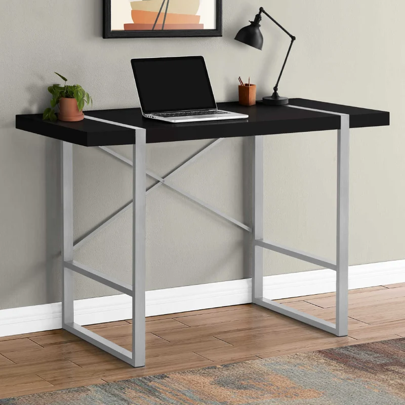 Bureau de travail en MDF/stratifié et métal argenté - I 7662-7663-7664