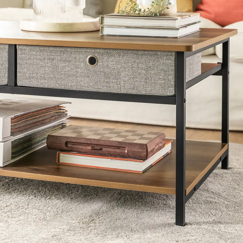 SoBuy FBT107-PF Table Basse avec 2 Tiroirs en Tissu Table d'appoint Table TV Table de Salon Bouts de canapé Style Industriel