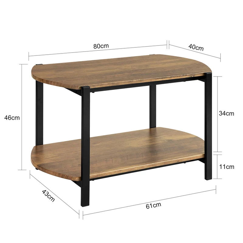 SoBuy FBT90-N Tables Basses avec 2 Etagères, Tables d'appoint, Table TV, Table de Salon, Bouts de canapé