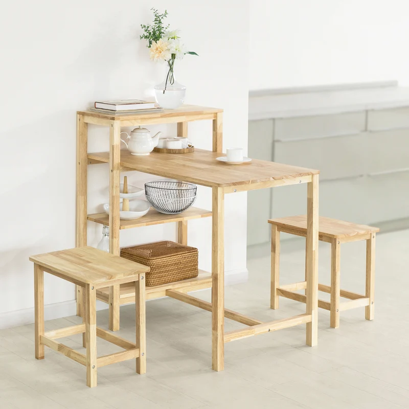 SoBuy FWT69-N Table de Salle à Manger avec étagères, Table à Manger en Bois d'hévéa