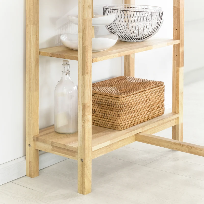 SoBuy FWT69-N Table de Salle à Manger avec étagères, Table à Manger en Bois d'hévéa