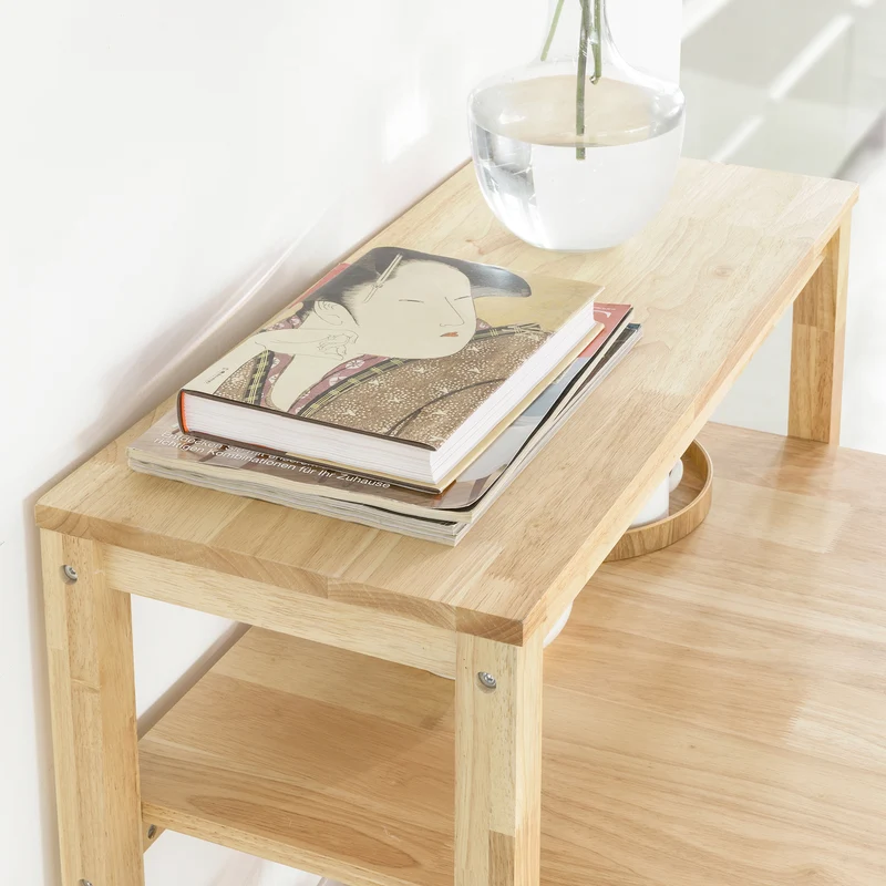 SoBuy FWT69-N Table de Salle à Manger avec étagères, Table à Manger en Bois d'hévéa