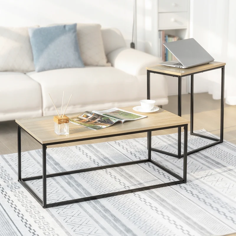 SoBuy FBT108-N Lot de 2 Tables Basses Gigognes, Set de 2 Tables d'appoint Empilables Bouts de canapé