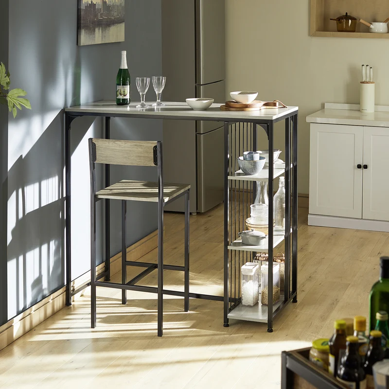 SoBuy FWT84-HG Table Haute de Bar Mange-Debout Table à Manger Table de Bistrot avec 3 Étagères