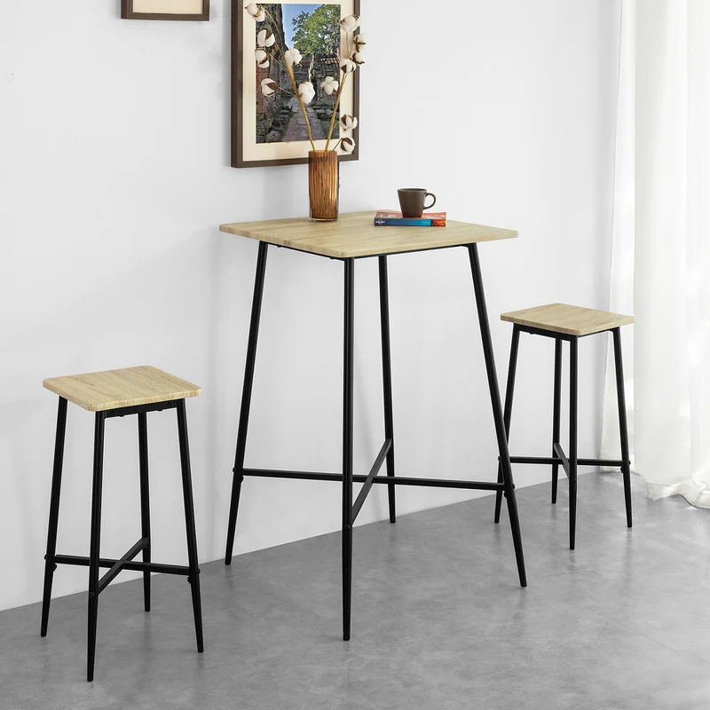 SoBuy OGT48-N Lot Table et 2 Tabourets de Bar Ensemble Table de Bar + Chaises de Bar Salle à manger et Salon