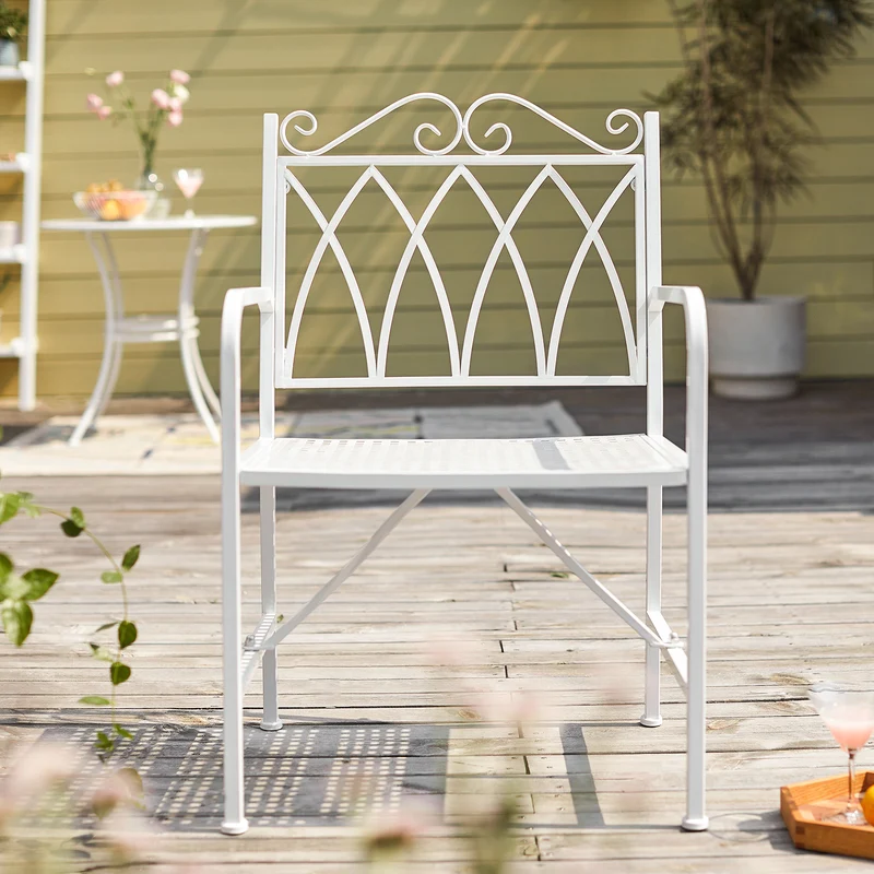 SoBuy OGT47-W Chaise de Jardin Extérieur 1 Personnes en Métal Fauteuil de Jardin avec Accoudoirs pour Balcon, Terrasse