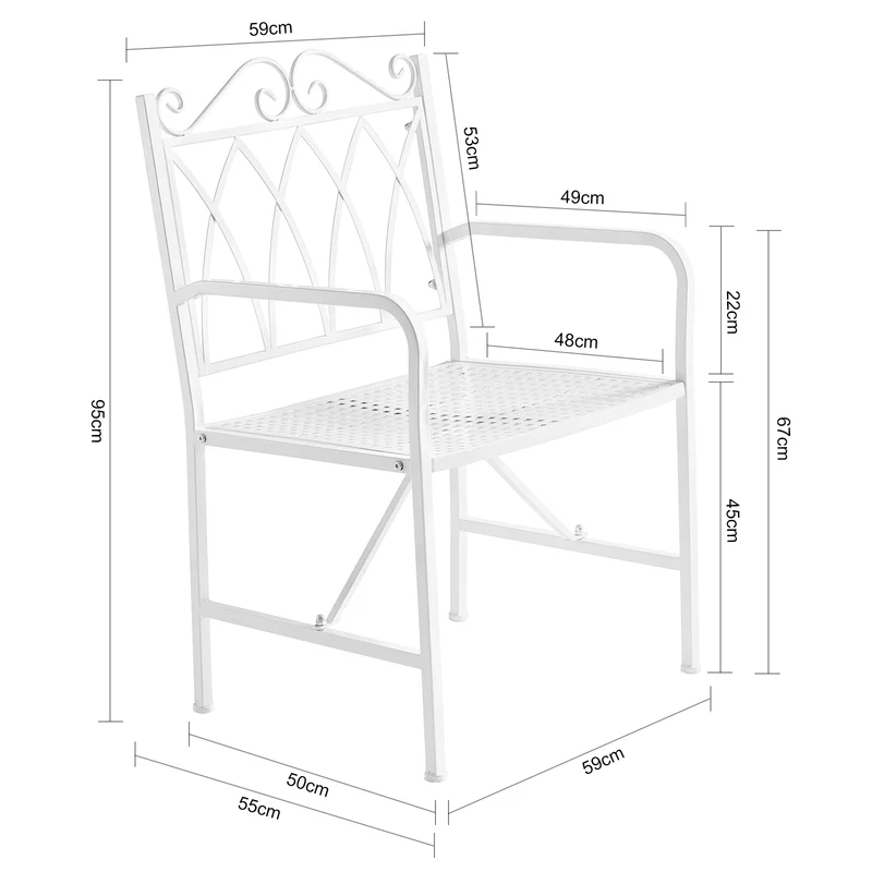 SoBuy OGT47-W Chaise de Jardin Extérieur 1 Personnes en Métal Fauteuil de Jardin avec Accoudoirs pour Balcon, Terrasse