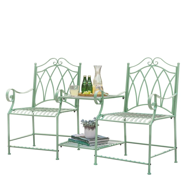 SoBuy OGT44-GR Salon de Jardin 2 Personnes Banc avec Table intégrée 2 Places