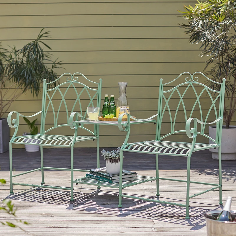 SoBuy OGT44-GR Salon de Jardin 2 Personnes Banc avec Table intégrée 2 Places