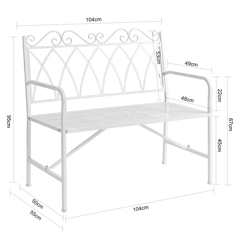 SoBuy OGT45-W Banc de Jardin Extérieur 2 Personnes en Métal Banc Extérieur pour Balcon, Pelouse, Terrasse