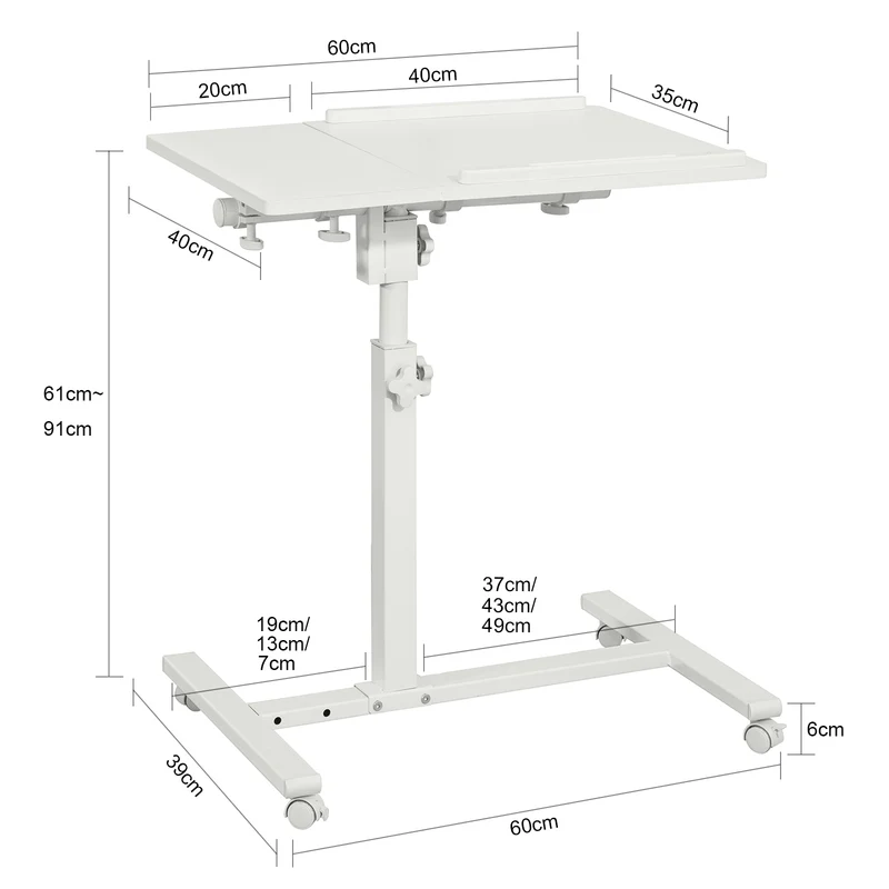 SoBuy FBT07N6-W Table de Lit Canapé Table Roulante avec 2 plateaux inclinables – Blanc