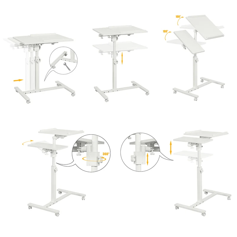 SoBuy FBT07N6-W Table de Lit Canapé Table Roulante avec 2 plateaux inclinables – Blanc