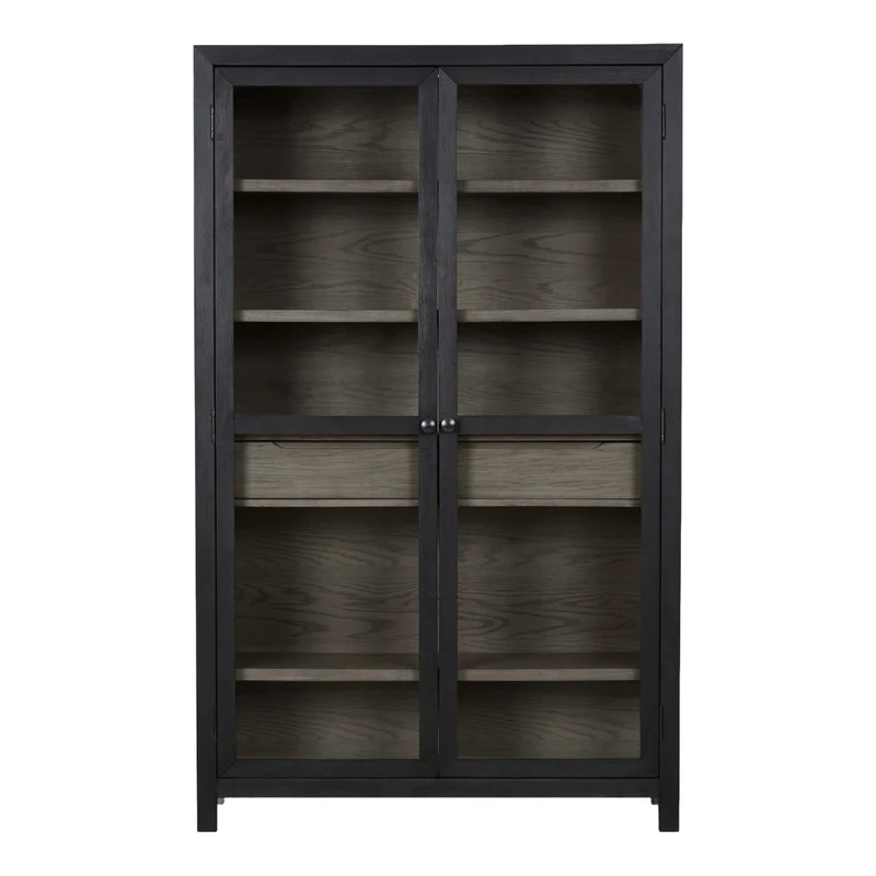 Armoire d'appoint en bois/placage de chêne bicolore avec 2 portes vitrées et 1 tiroir - Lenston