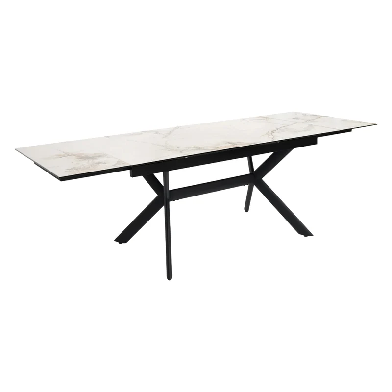 Table de salle à manger extensible en céramique sur verre trempé et métal - Percé