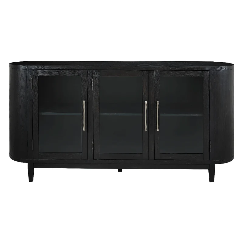 Buffet en bois/placage de chêne noir avec 3 portes vitrées - Rowanbeck