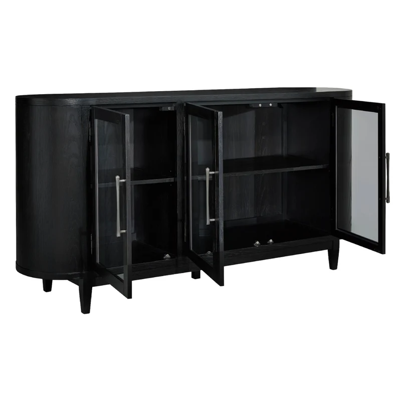 Buffet en bois/placage de chêne noir avec 3 portes vitrées - Rowanbeck