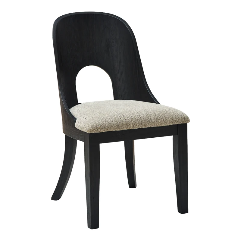 Ensemble de 2 chaises de salle à manger en bois noir avec assise rembourrée en tissu gris - Rowanbeck