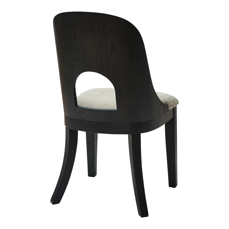 Ensemble de 2 chaises de salle à manger en bois noir avec assise rembourrée en tissu gris - Rowanbeck
