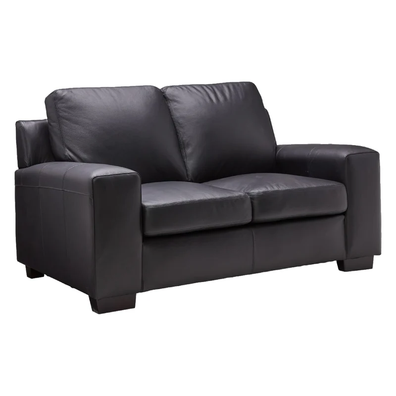 Causeuse en cuir noir corbeau - Bailey