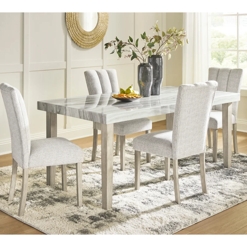 Ensemble de salle à manger avec 4 chaises rembourrées en tissu gris pâle - Larawyn